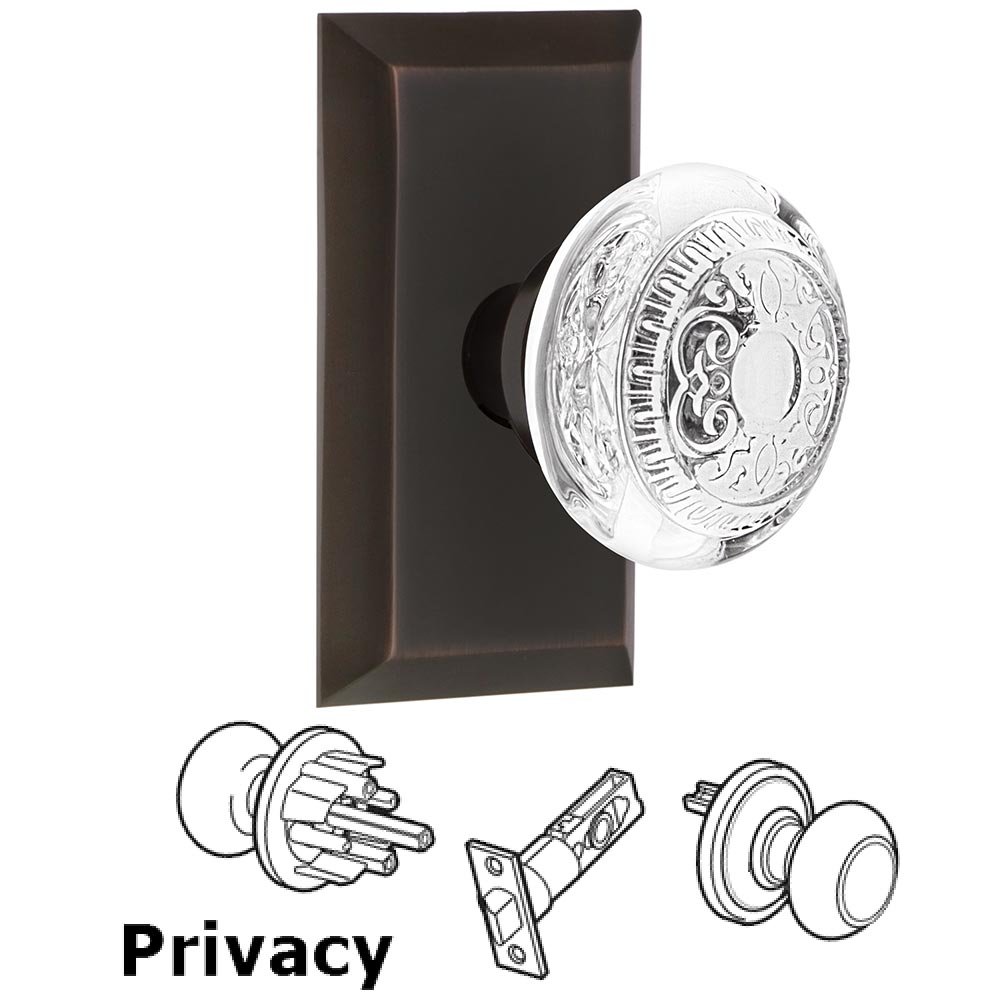 Nostalgic Warehouse Privacy - Studio Plate With Crystal Egg & Dart Knob in Timeless Bronze