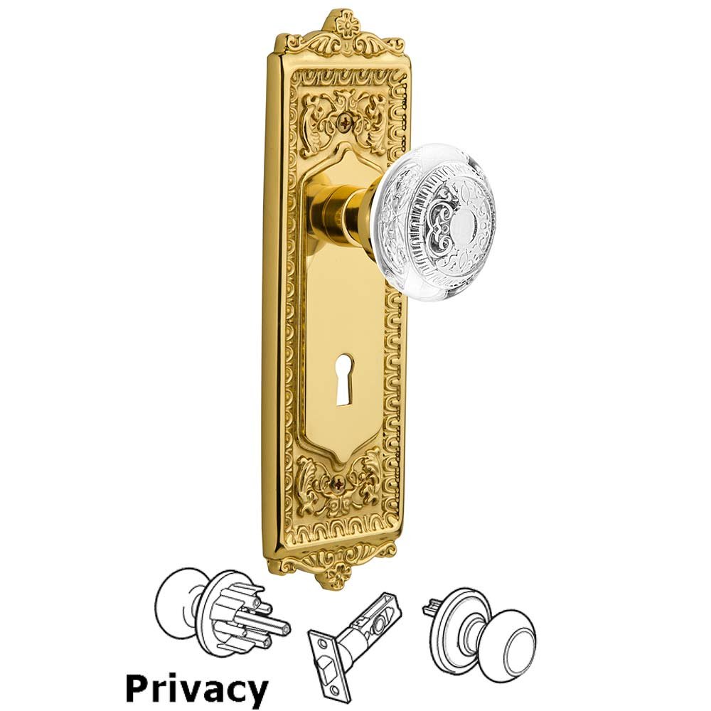 Nostalgic Warehouse Privacy - Egg & Dart Plate With Keyhole and Crystal Egg & Dart Knob in Polished Brass