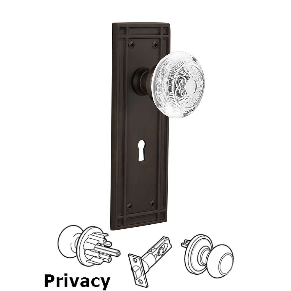 Nostalgic Warehouse Privacy - Mission Plate With Keyhole and Crystal Egg & Dart Knob in Oil-Rubbed Bronze