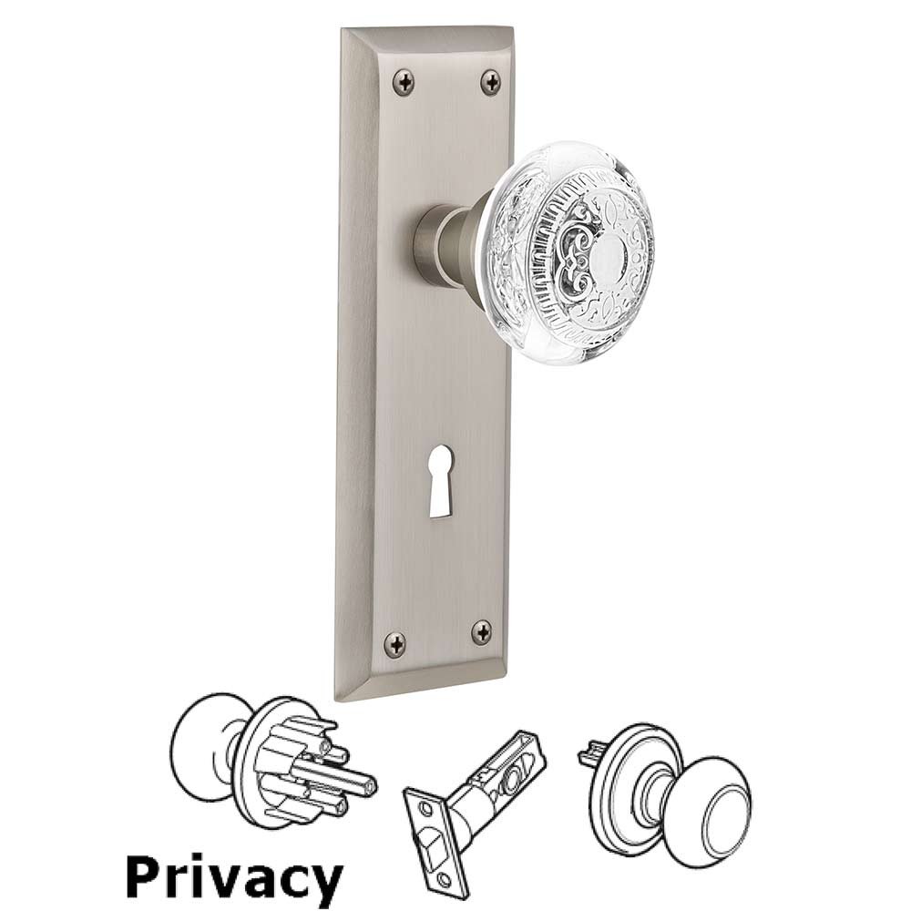 Nostalgic Warehouse Privacy - New York Plate With Keyhole and Crystal Egg & Dart Knob in Satin Nickel