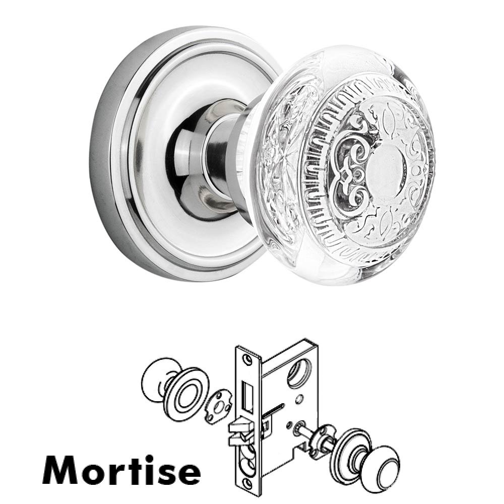 Nostalgic Warehouse Mortise - Classic Rosette With Crystal Egg & Dart Knob in Bright Chrome