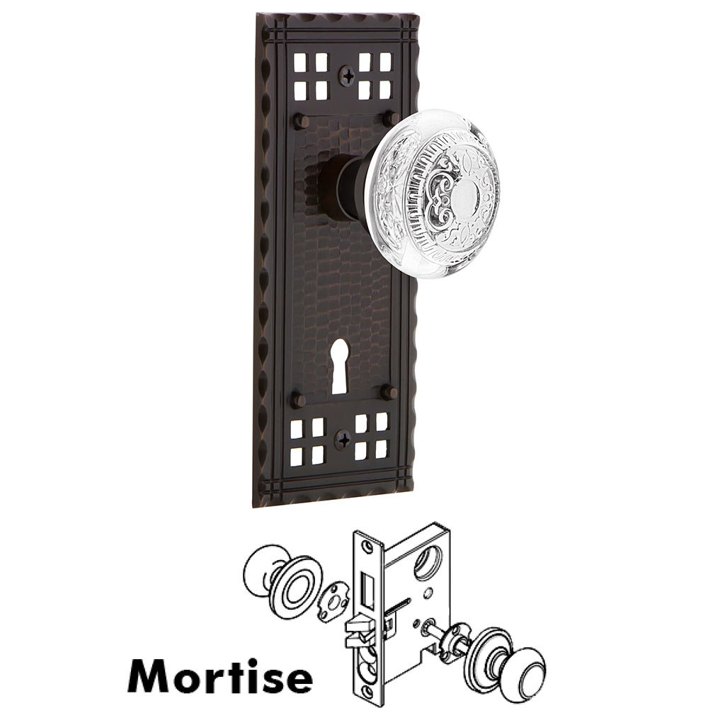 Nostalgic Warehouse Mortise - Craftsman Plate With Crystal Egg & Dart Knob in Timeless Bronze