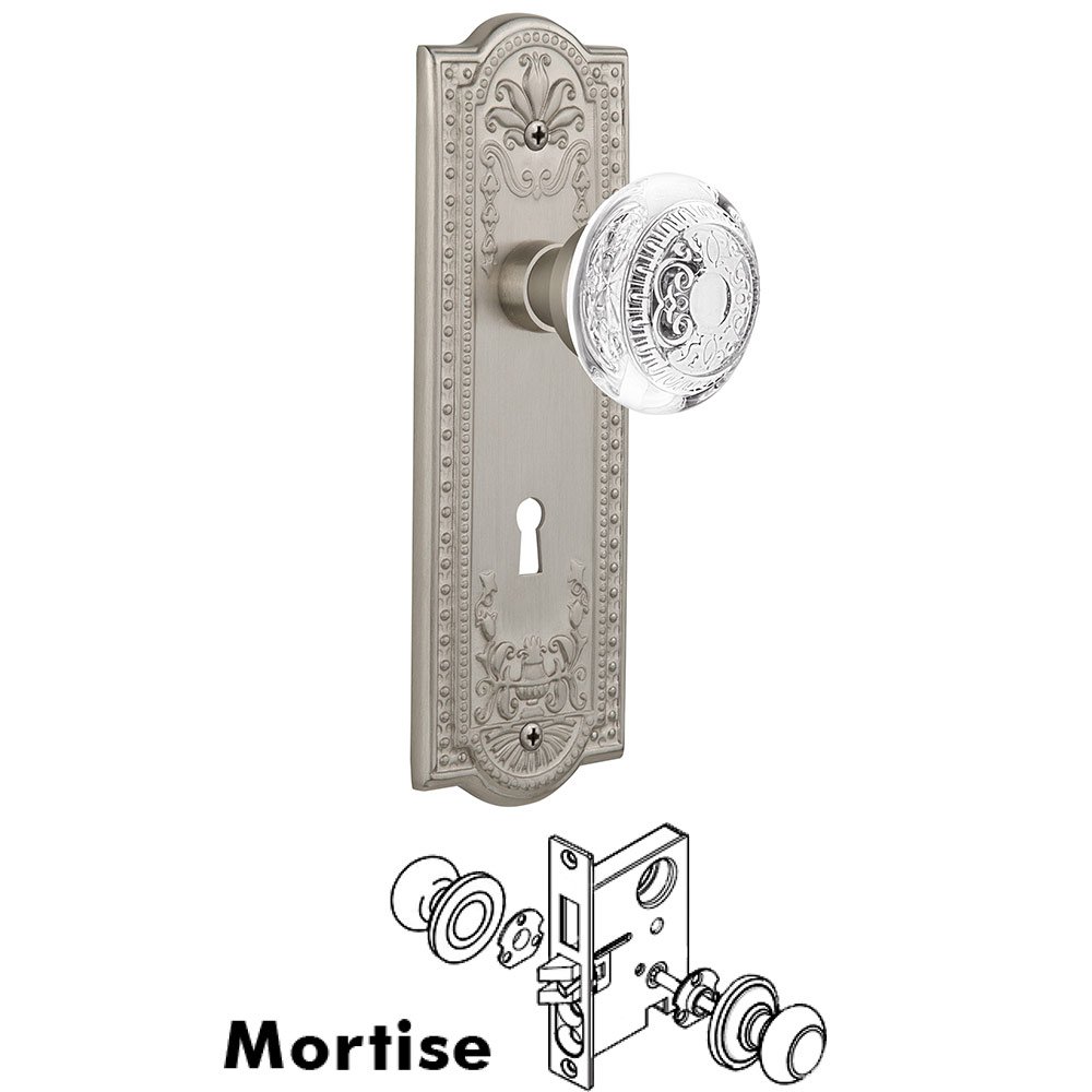 Nostalgic Warehouse Mortise - Meadows Plate With Crystal Egg & Dart Knob in Satin Nickel
