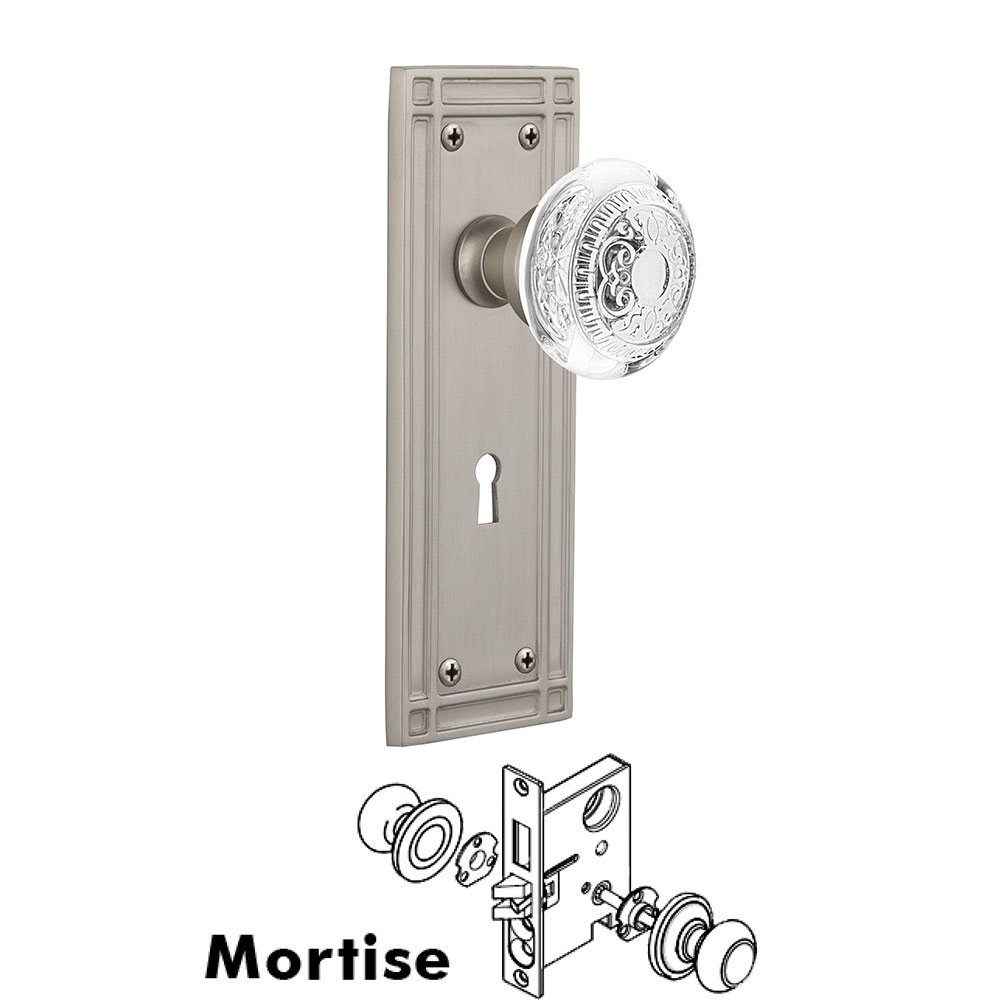 Nostalgic Warehouse Mortise - Mission Plate With Crystal Egg & Dart Knob in Satin Nickel