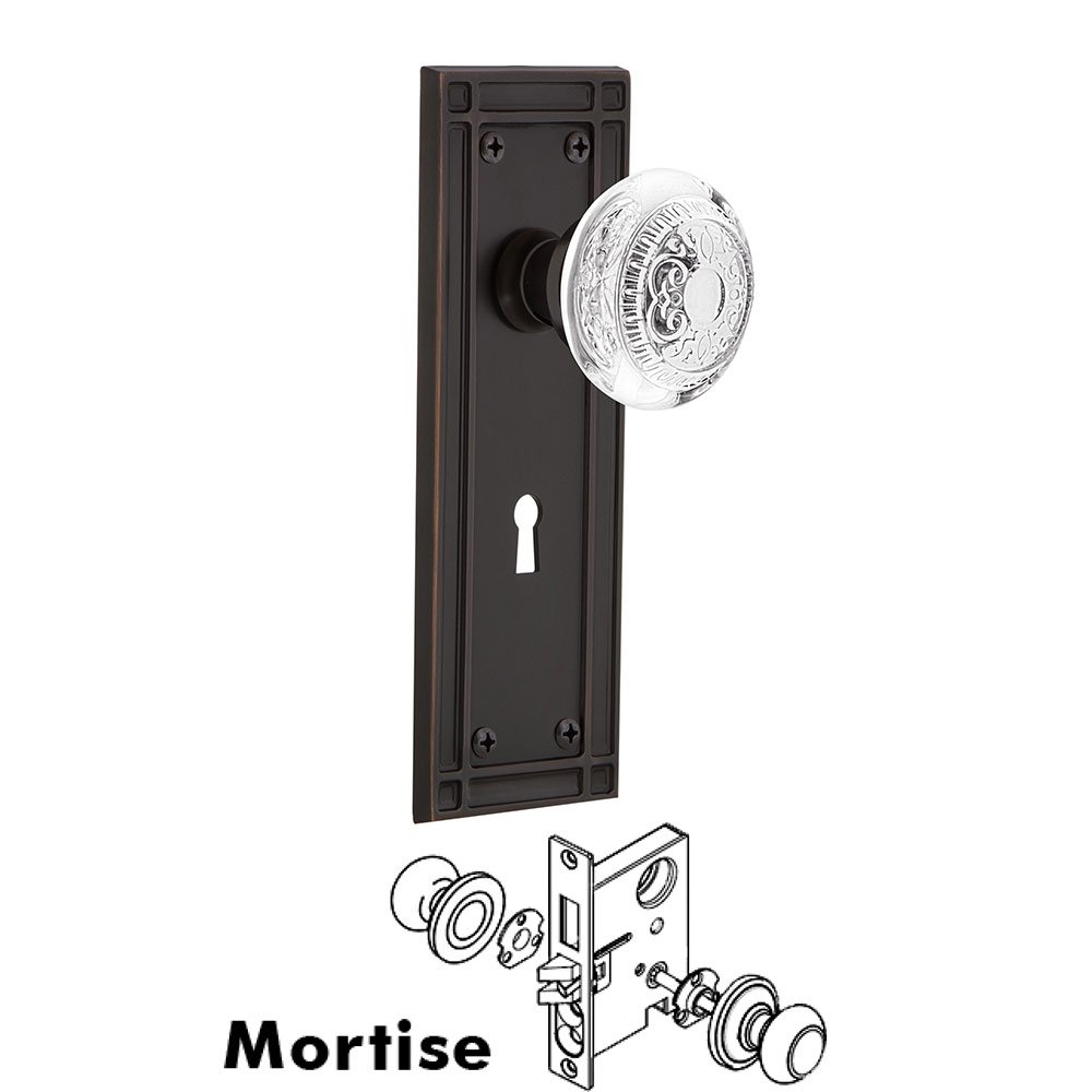 Nostalgic Warehouse Mortise - Mission Plate With Crystal Egg & Dart Knob in Timeless Bronze