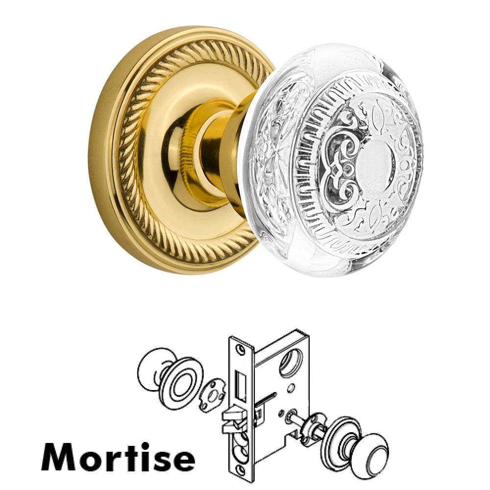 Nostalgic Warehouse Mortise - Rope Rosette With Crystal Egg & Dart Knob in Polished Brass