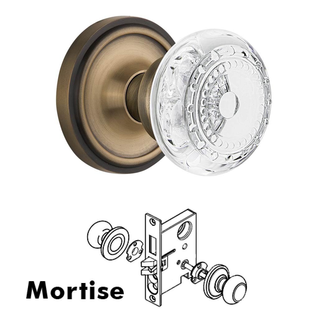 Nostalgic Warehouse Mortise - Classic Rosette With Crystal Meadows Knob in Antique Brass