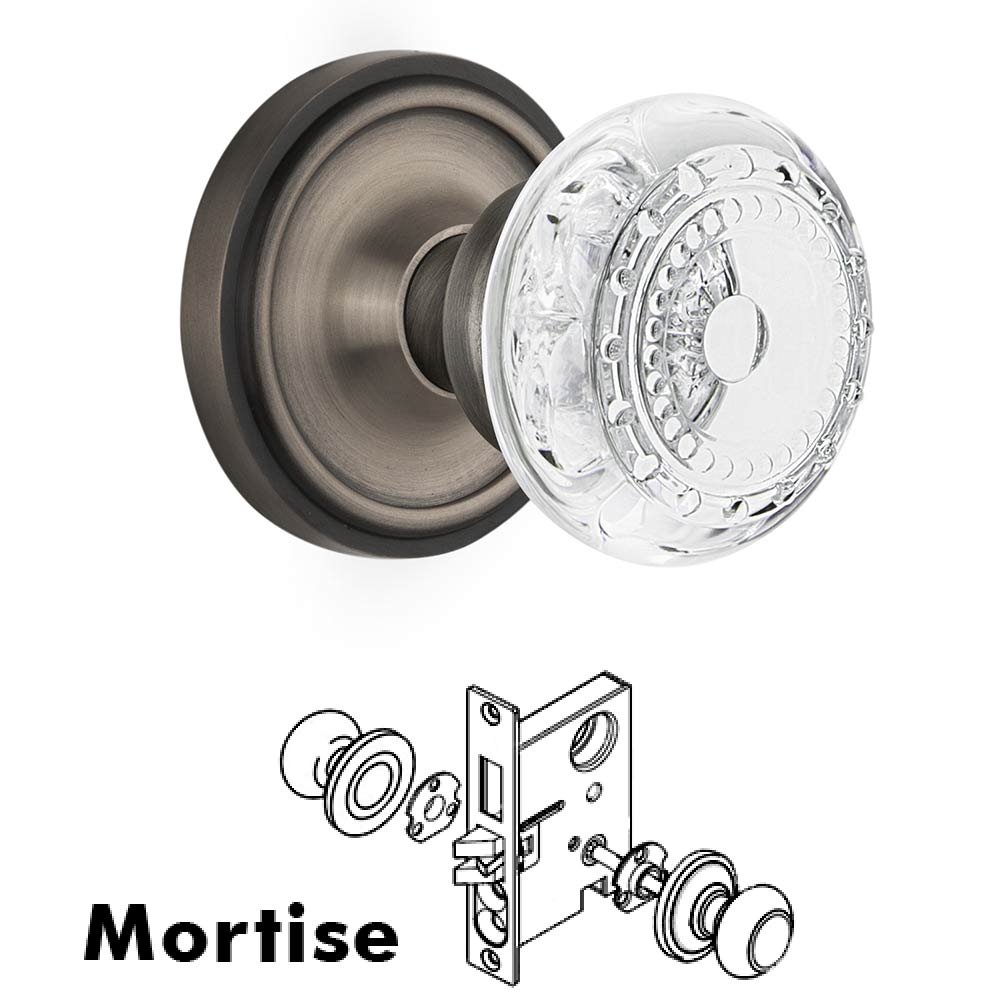 Nostalgic Warehouse Mortise - Classic Rosette With Crystal Meadows Knob in Antique Pewter