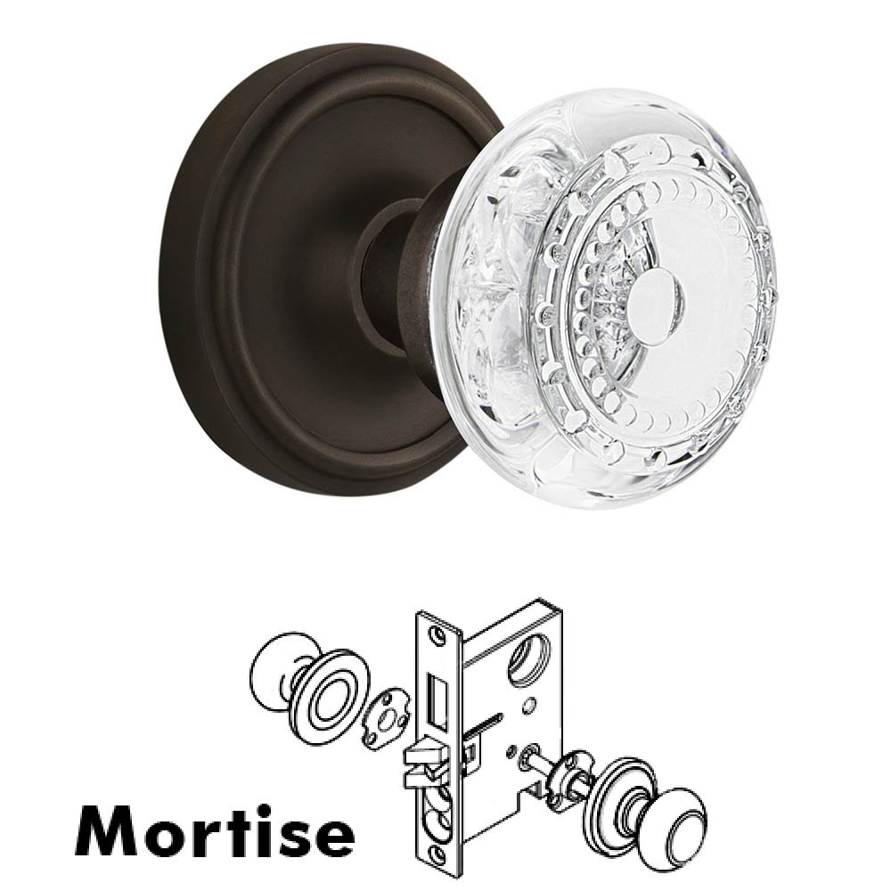 Nostalgic Warehouse Mortise - Classic Rosette With Crystal Meadows Knob in Oil-Rubbed Bronze