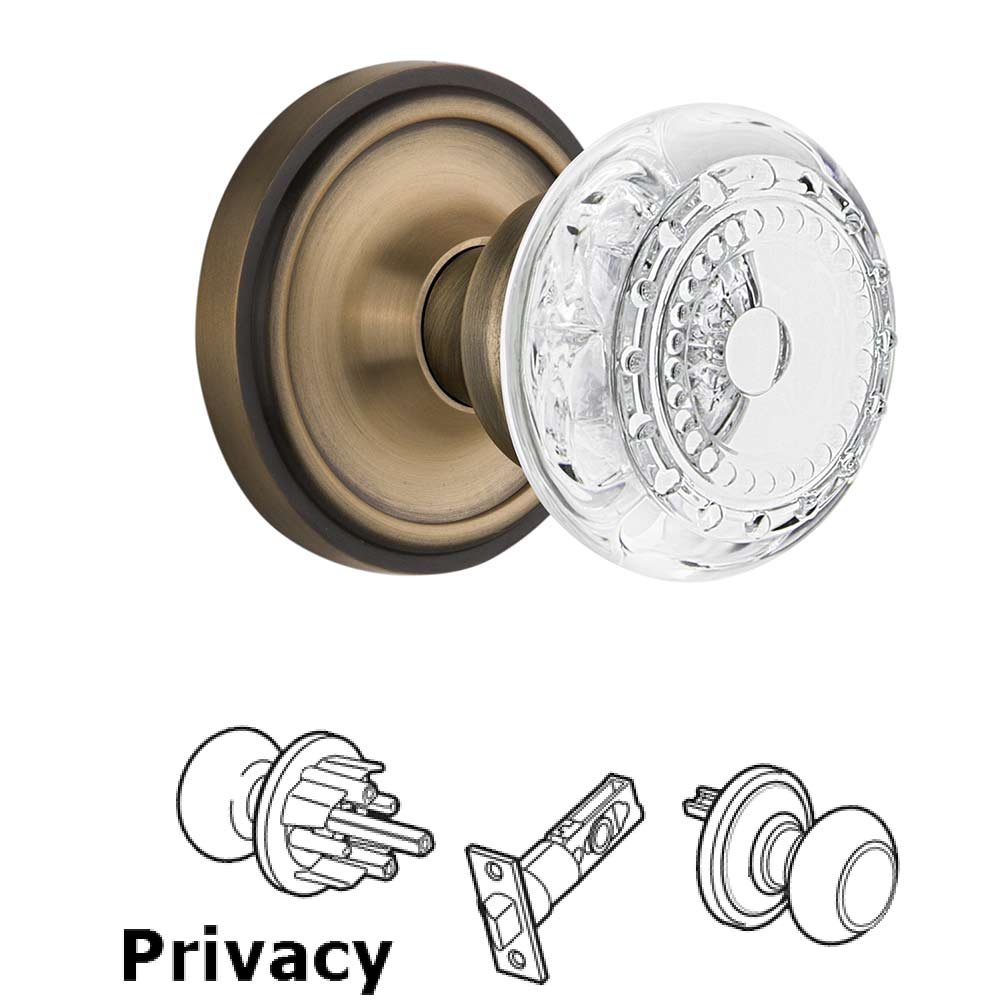 Nostalgic Warehouse Privacy - Classic Rosette With Crystal Meadows Knob in Antique Brass