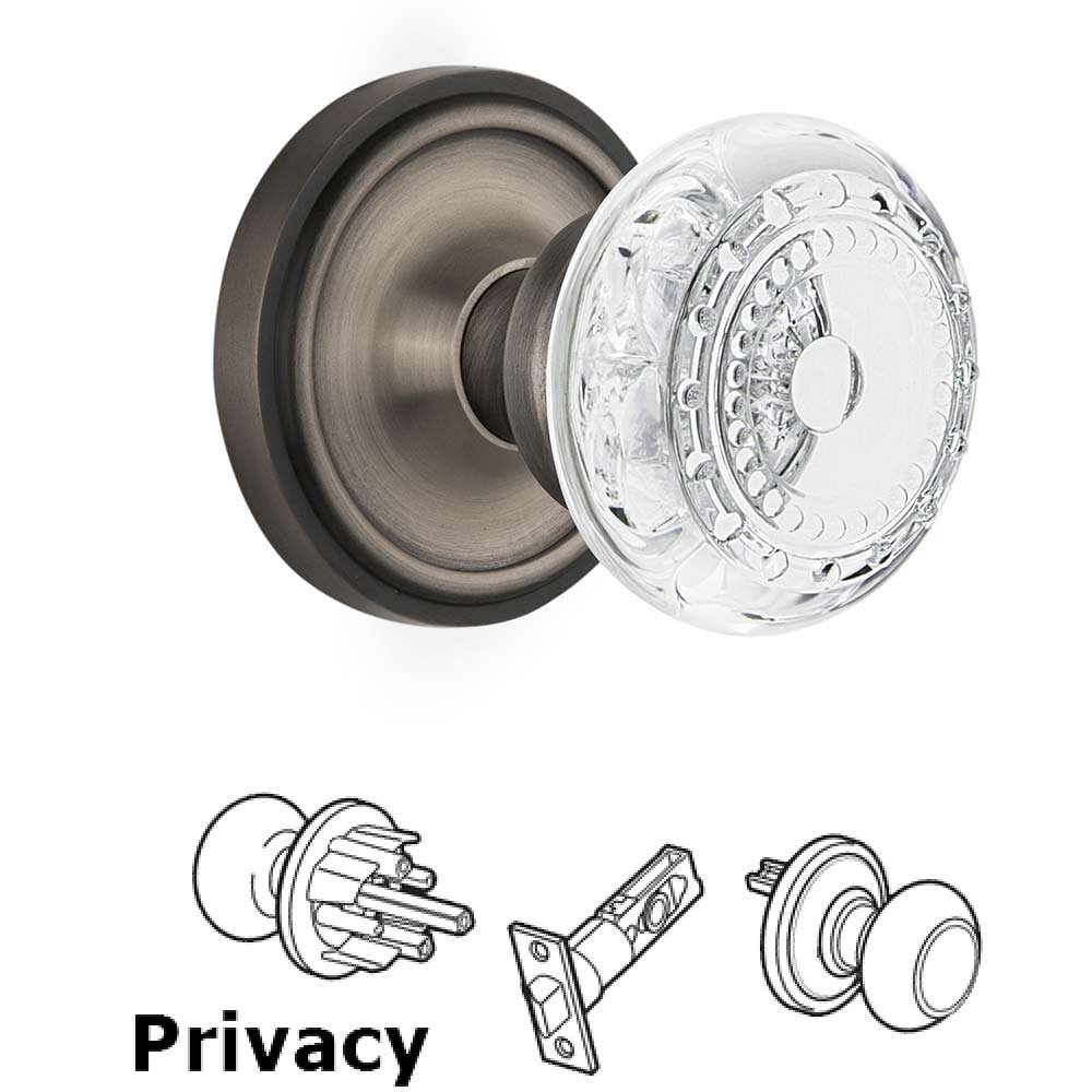 Nostalgic Warehouse Privacy - Classic Rosette With Crystal Meadows Knob in Antique Pewter