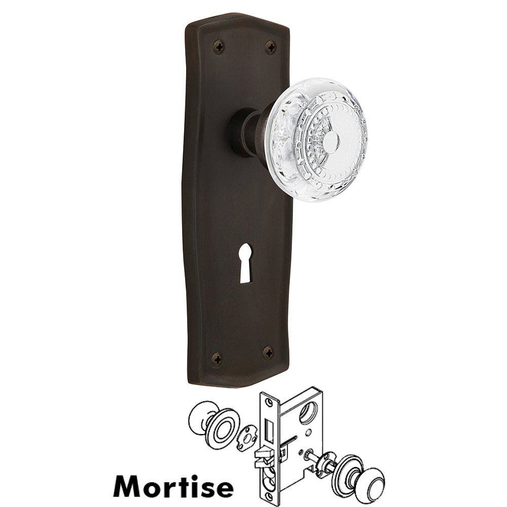Nostalgic Warehouse Mortise - Prairie Plate With Crystal Meadows Knob in Oil-Rubbed Bronze