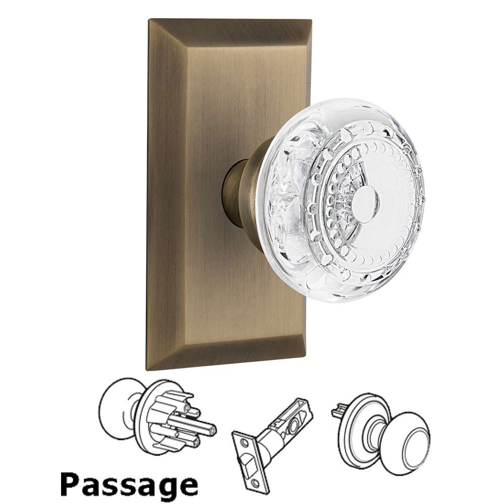 Nostalgic Warehouse Passage - Studio Plate With Crystal Meadows Knob in Antique Brass