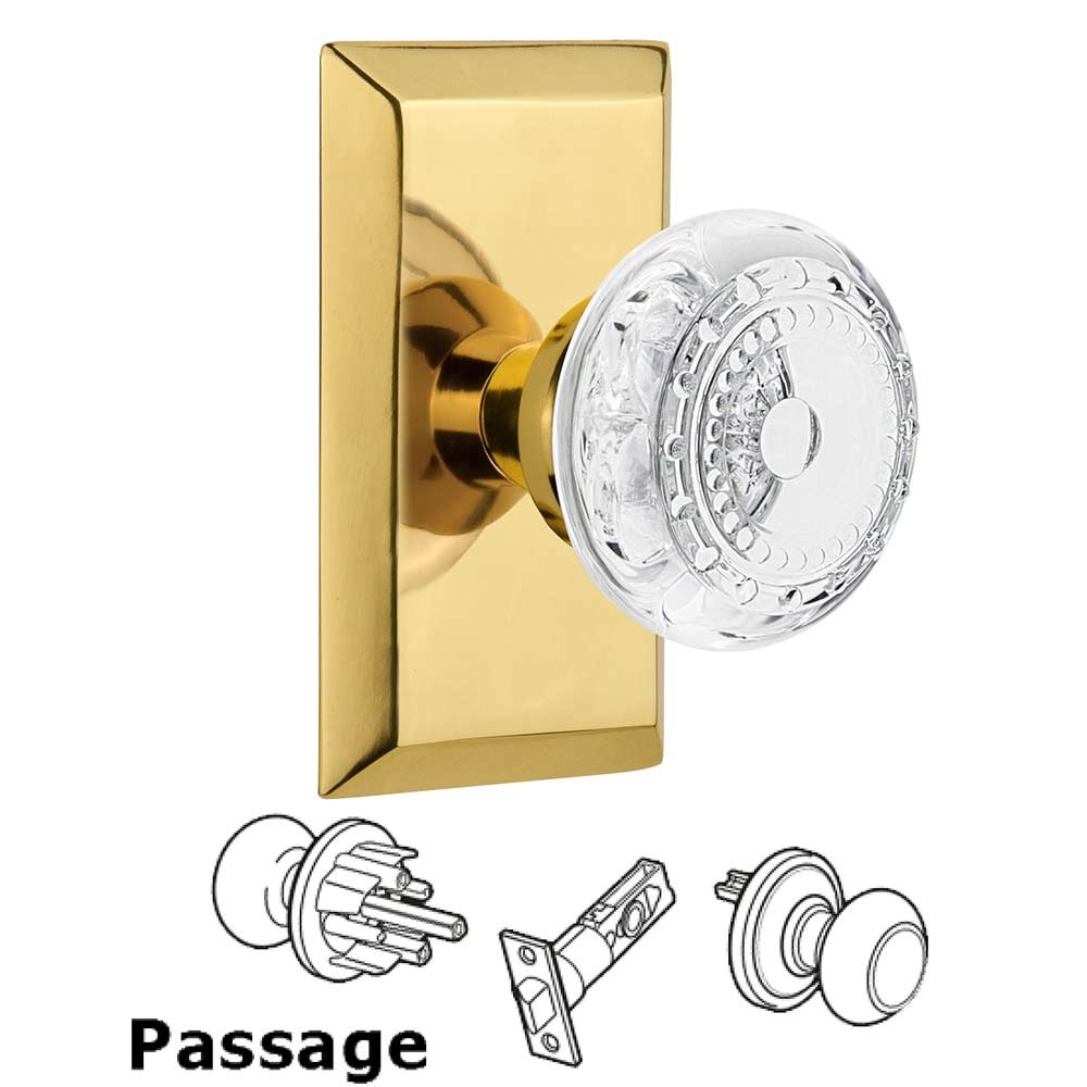 Nostalgic Warehouse Passage - Studio Plate With Crystal Meadows Knob in Polished Brass