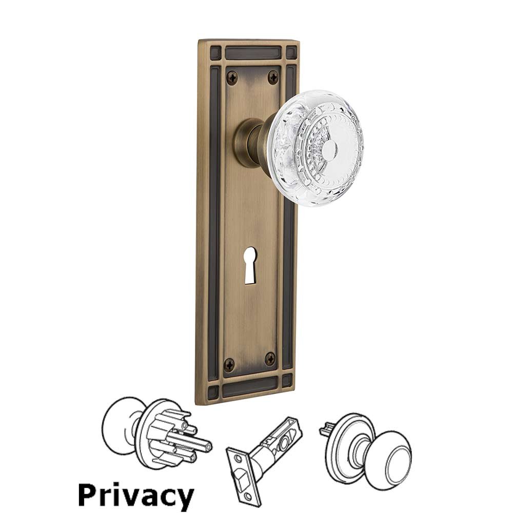Nostalgic Warehouse Privacy - Mission Plate With Keyhole and Crystal Meadows Knob in Antique Brass
