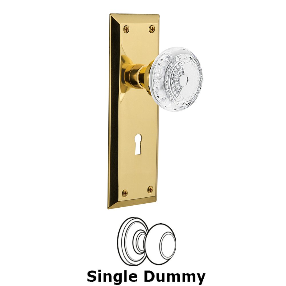 Nostalgic Warehouse Single Dummy - New York Plate With Keyhole and Crystal Meadows Knob in Unlacquered Brass