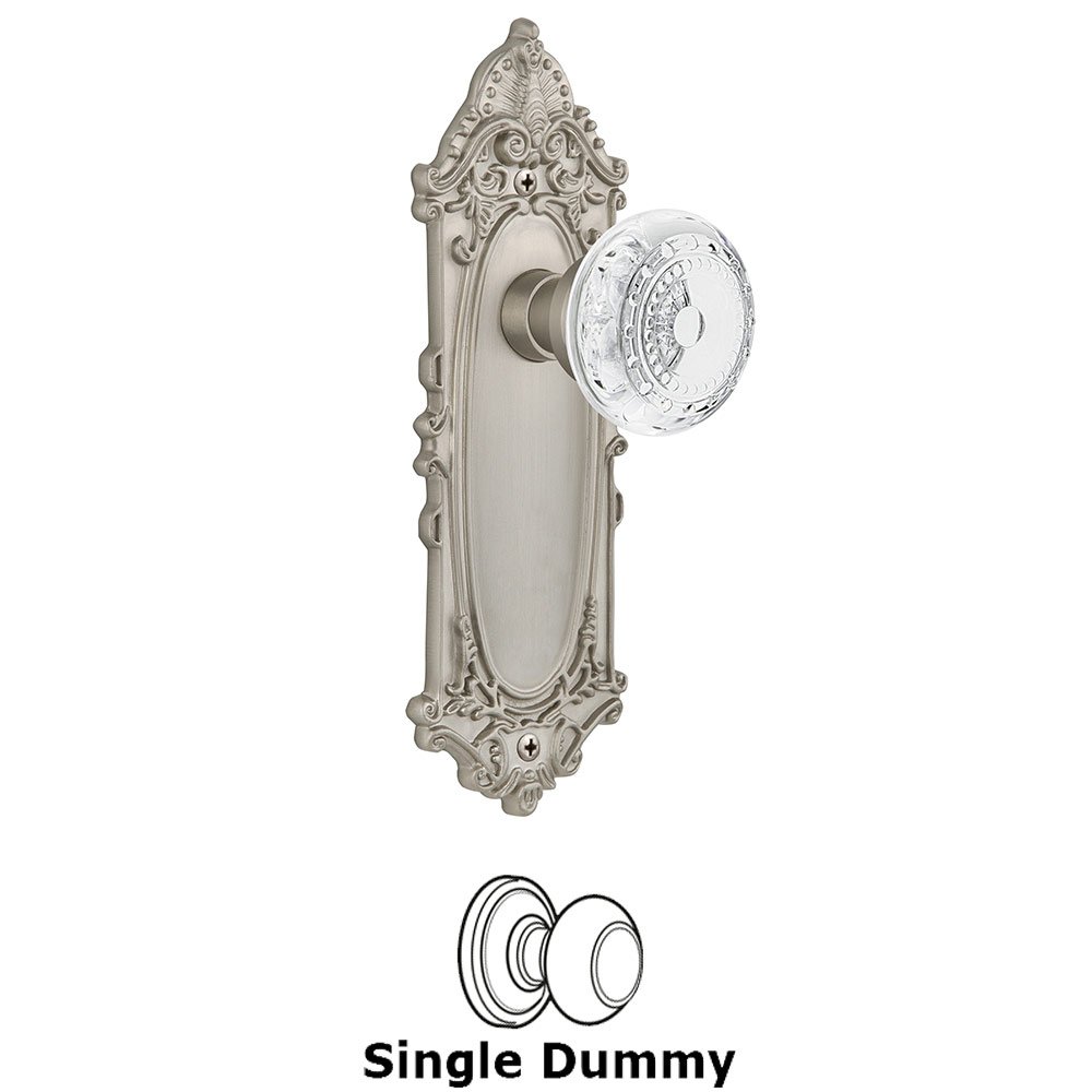 Nostalgic Warehouse Single Dummy - Victorian Plate With Crystal Meadows Knob in Satin Nickel