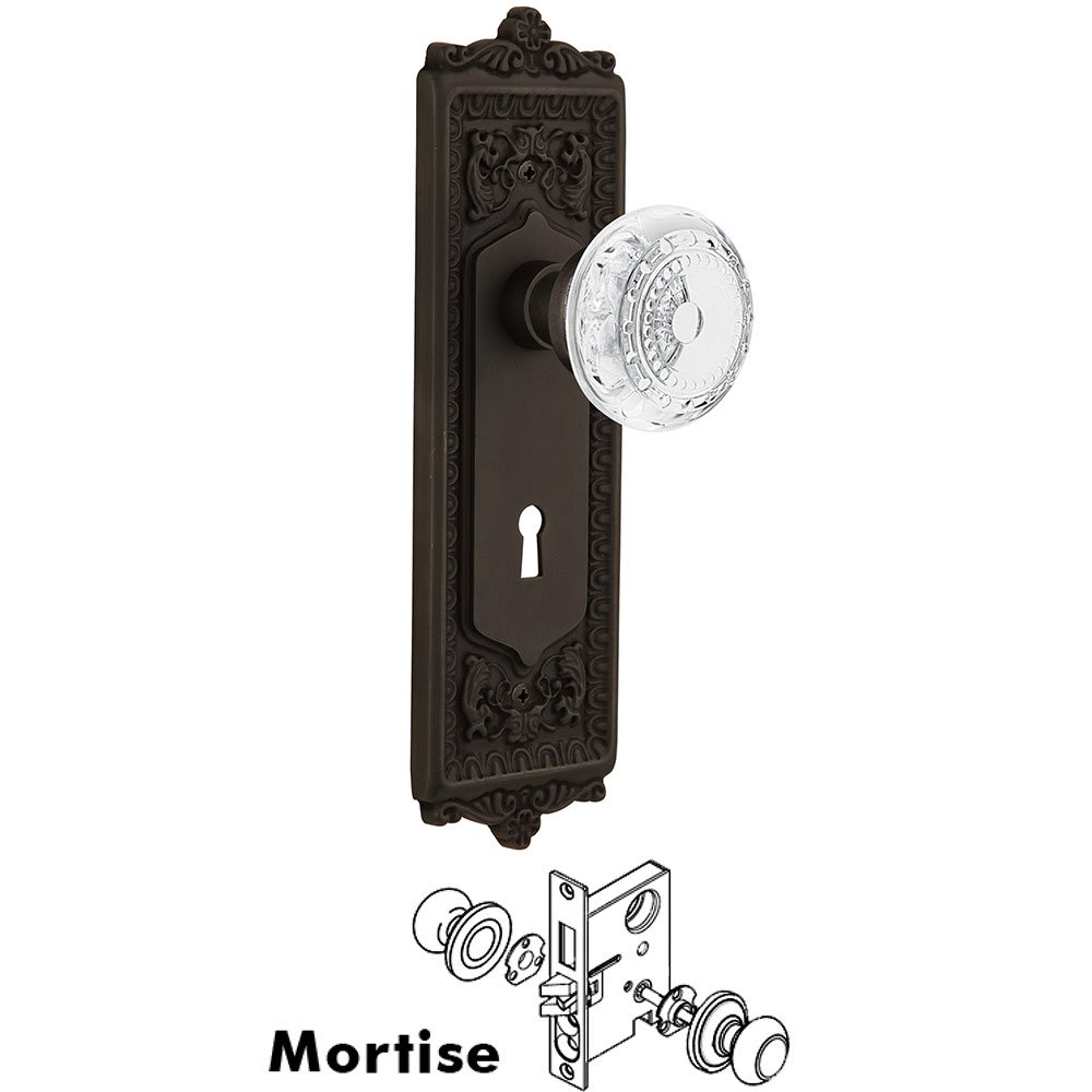 Nostalgic Warehouse Mortise - Egg & Dart Plate With Crystal Meadows Knob in Oil-Rubbed Bronze