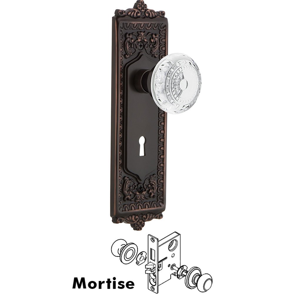 Nostalgic Warehouse Mortise - Egg & Dart Plate With Crystal Meadows Knob in Timeless Bronze