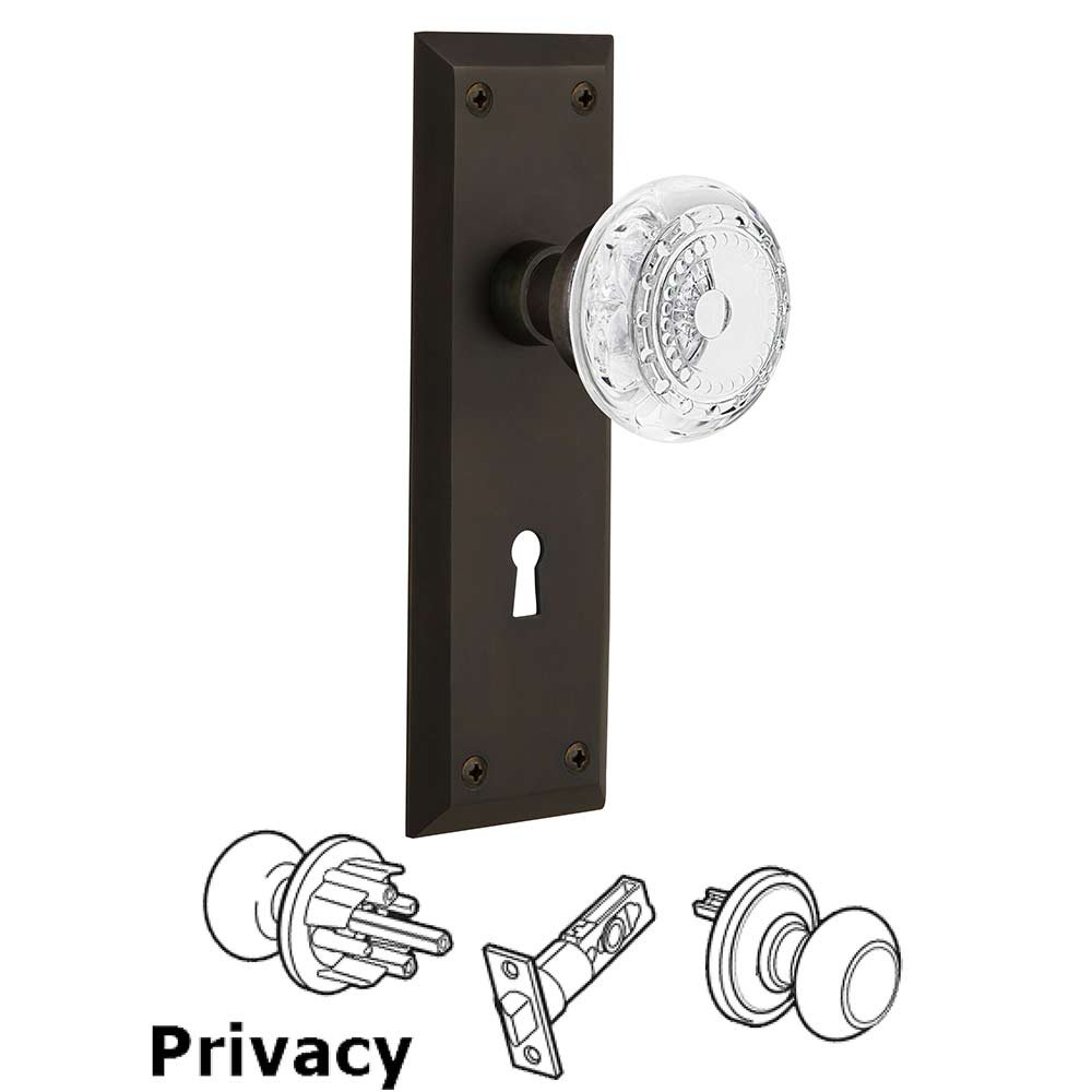 Nostalgic Warehouse Privacy - New York Plate With Keyhole and Crystal Meadows Knob in Oil-Rubbed Bronze