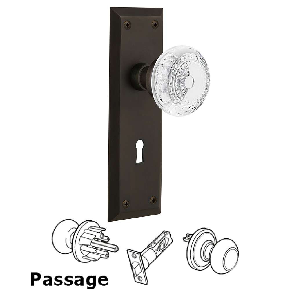 Nostalgic Warehouse Passage - New York Plate With Keyhole and Crystal Meadows Knob in Oil-Rubbed Bronze