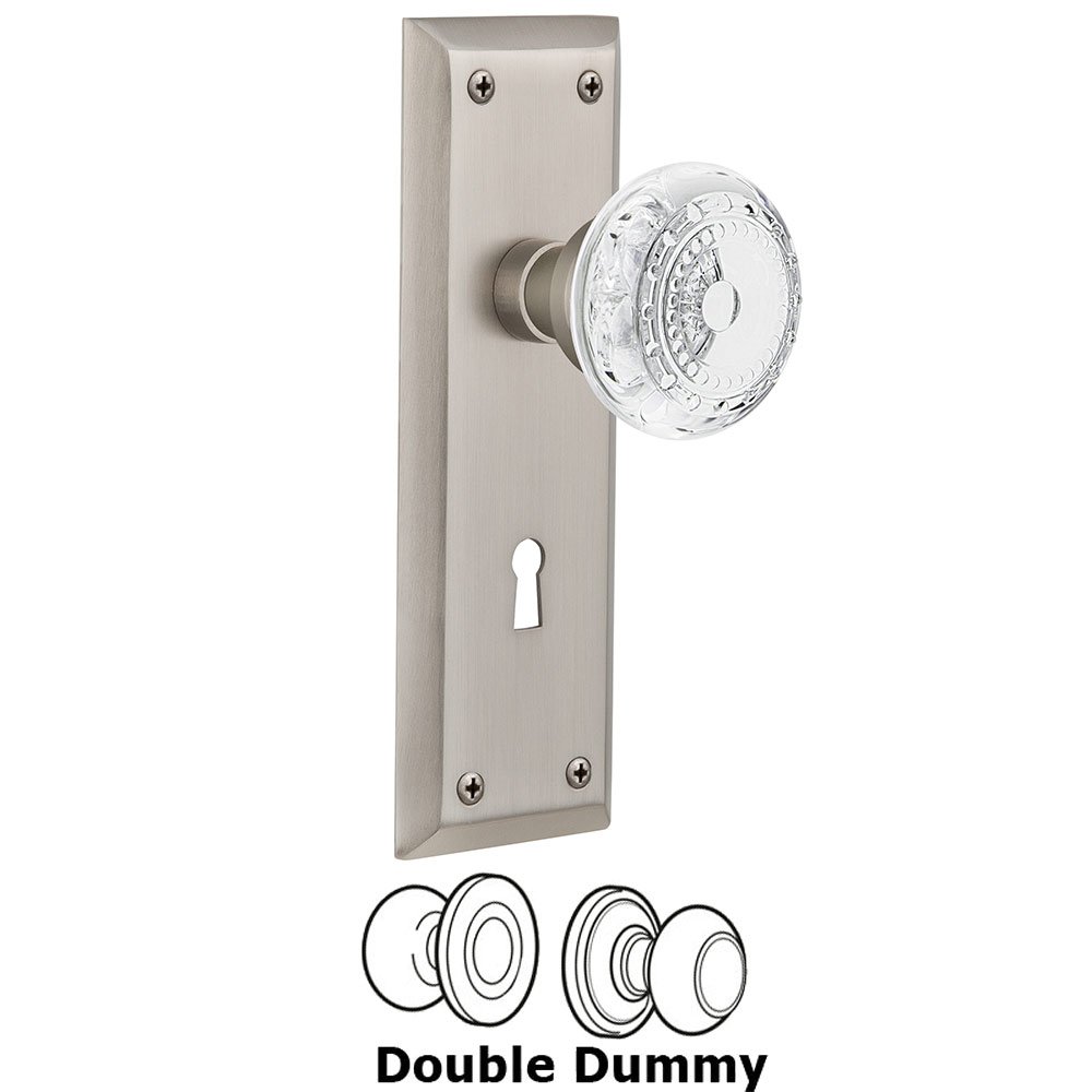 Nostalgic Warehouse Double Dummy - New York Plate With Keyhole and Crystal Meadows Knob in Satin Nickel