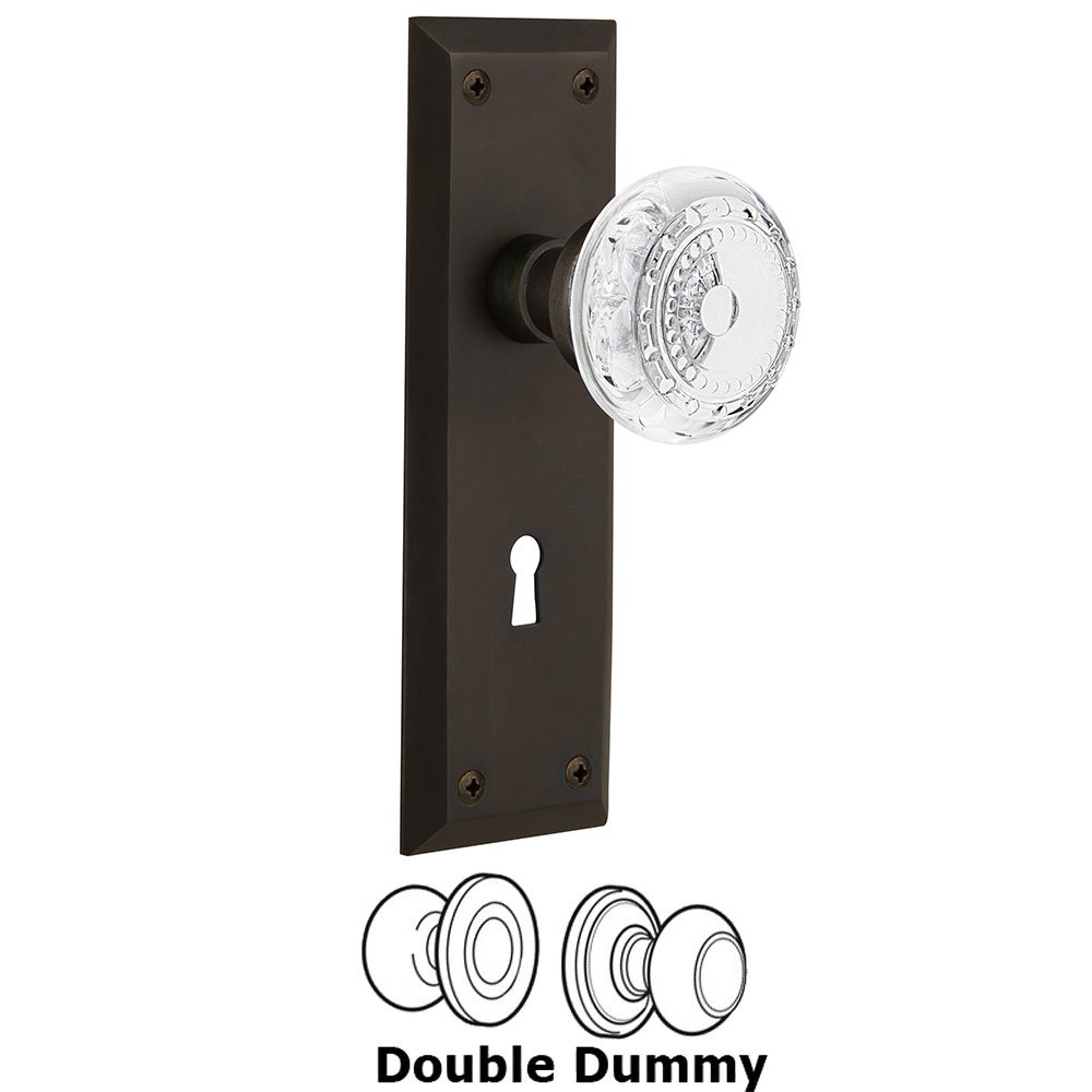 Nostalgic Warehouse Double Dummy - New York Plate With Keyhole and Crystal Meadows Knob in Oil-Rubbed Bronze