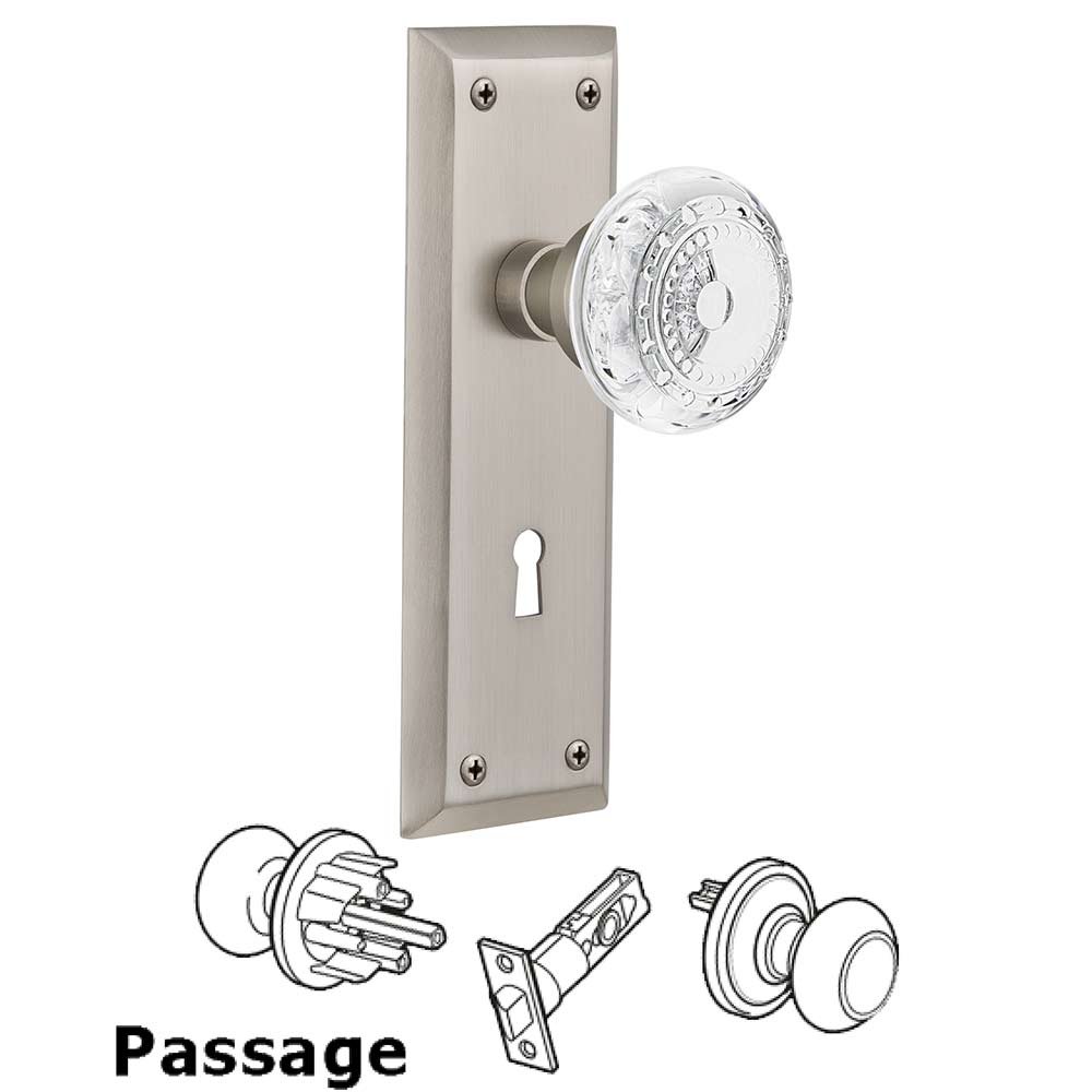 Nostalgic Warehouse Passage - New York Plate With Keyhole and Crystal Meadows Knob in Satin Nickel