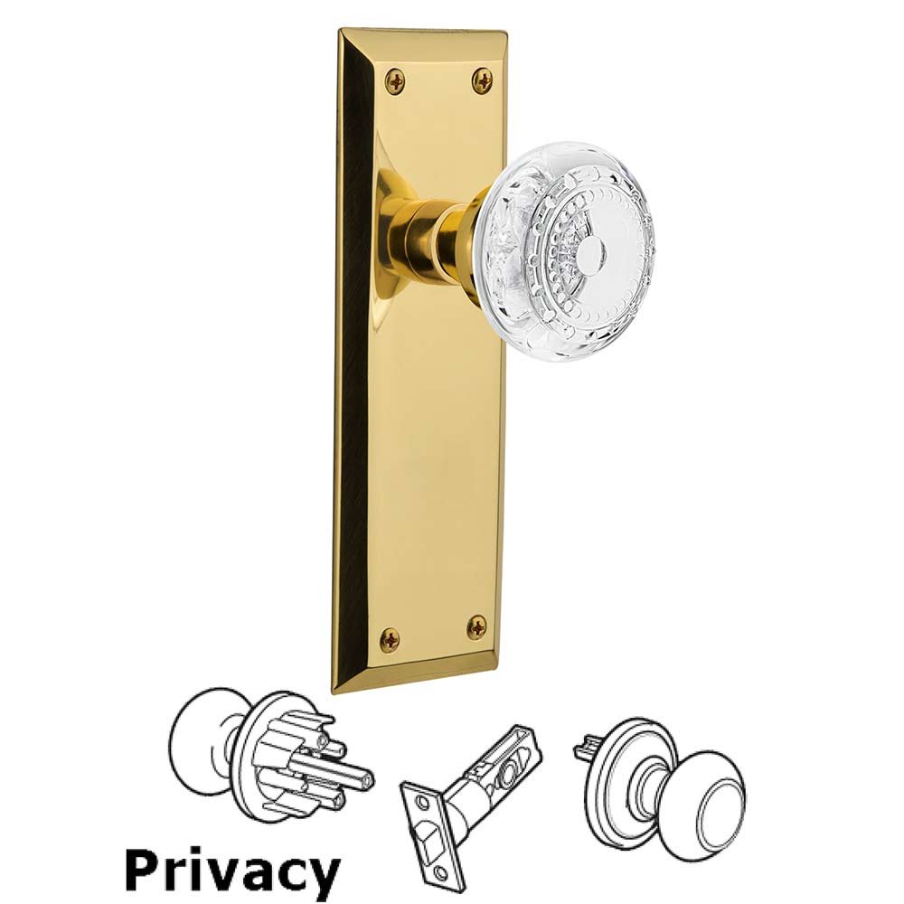 Nostalgic Warehouse Privacy - New York Plate With Crystal Meadows Knob in Unlacquered Brass