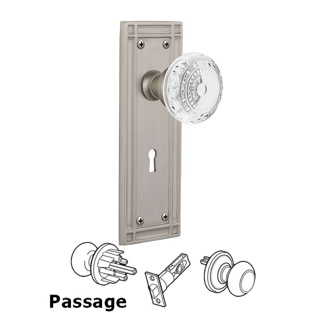 Nostalgic Warehouse Passage - Mission Plate With Keyhole and Crystal Meadows Knob in Satin Nickel