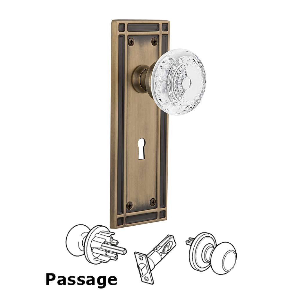 Nostalgic Warehouse Passage - Mission Plate With Keyhole and Crystal Meadows Knob in Antique Brass