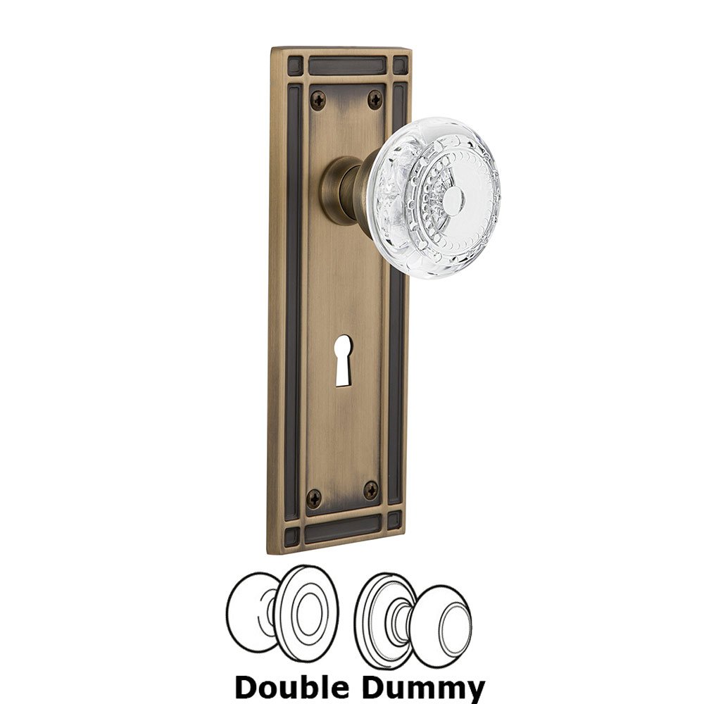 Nostalgic Warehouse Double Dummy - Mission Plate With Keyhole and Crystal Meadows Knob in Antique Brass