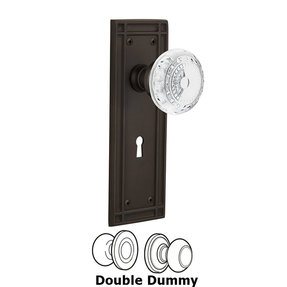 Nostalgic Warehouse Double Dummy - Mission Plate With Keyhole and Crystal Meadows Knob in Oil-Rubbed Bronze