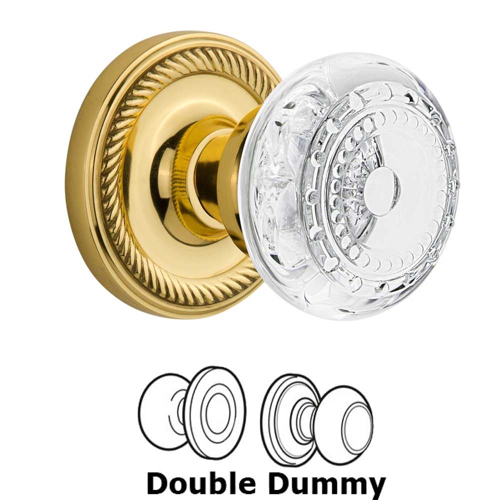 Nostalgic Warehouse Double Dummy - Rope Rosette With Crystal Meadows Knob in Unlacquered Brass