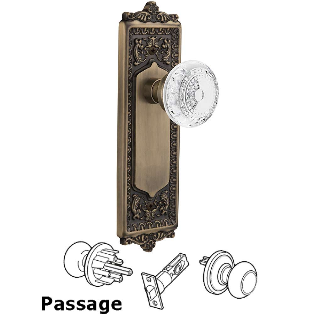Nostalgic Warehouse Passage - Egg & Dart Plate With Crystal Meadows Knob in Antique Brass