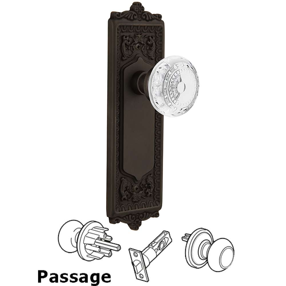 Nostalgic Warehouse Passage - Egg & Dart Plate With Crystal Meadows Knob in Oil-Rubbed Bronze
