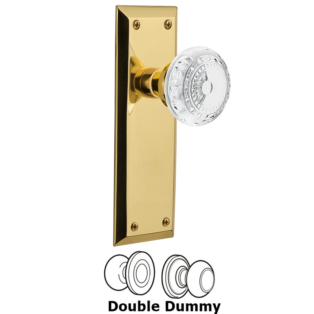 Nostalgic Warehouse Double Dummy - New York Plate With Crystal Meadows Knob in Unlacquered Brass