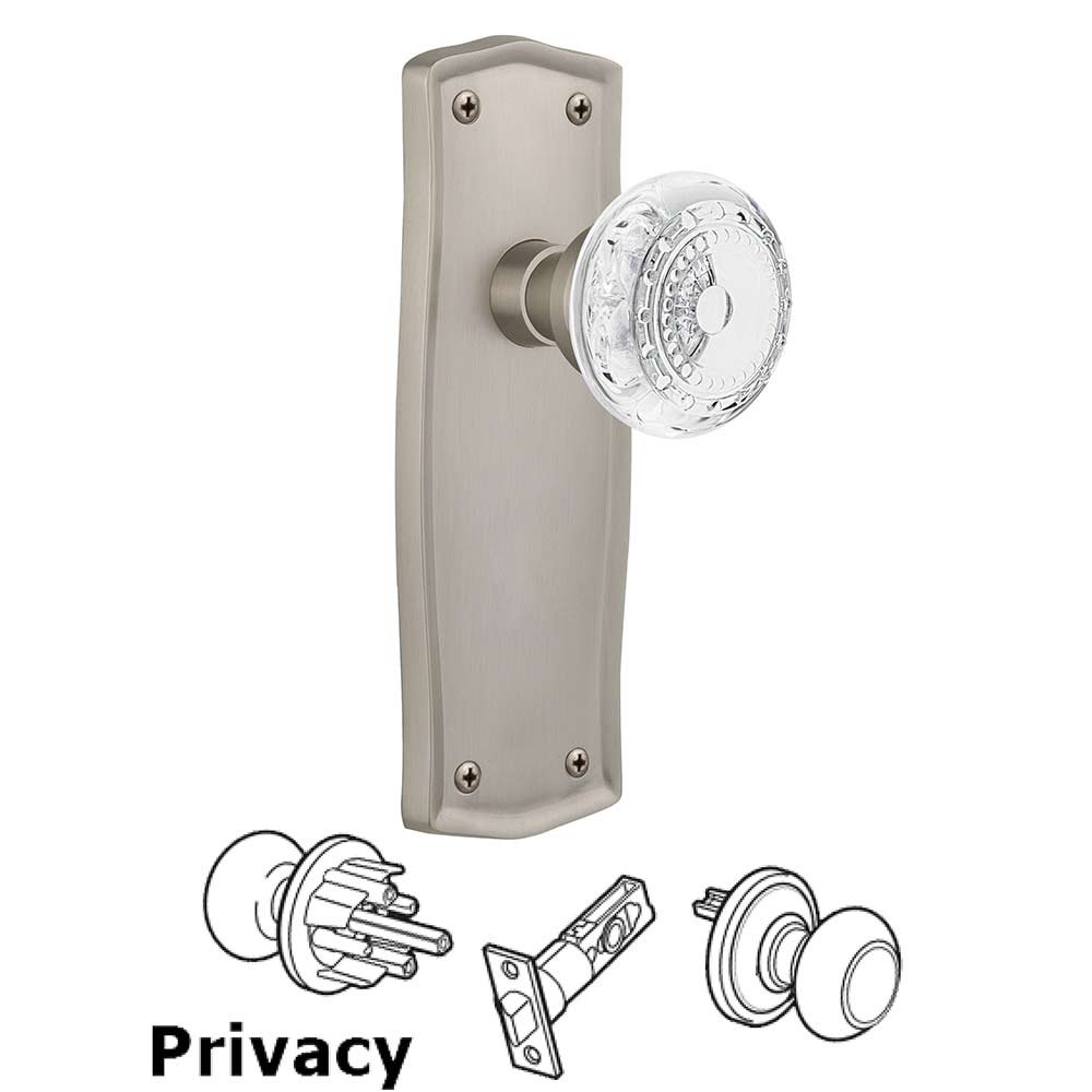 Nostalgic Warehouse Privacy - Prairie Plate With Crystal Meadows Knob in Satin Nickel