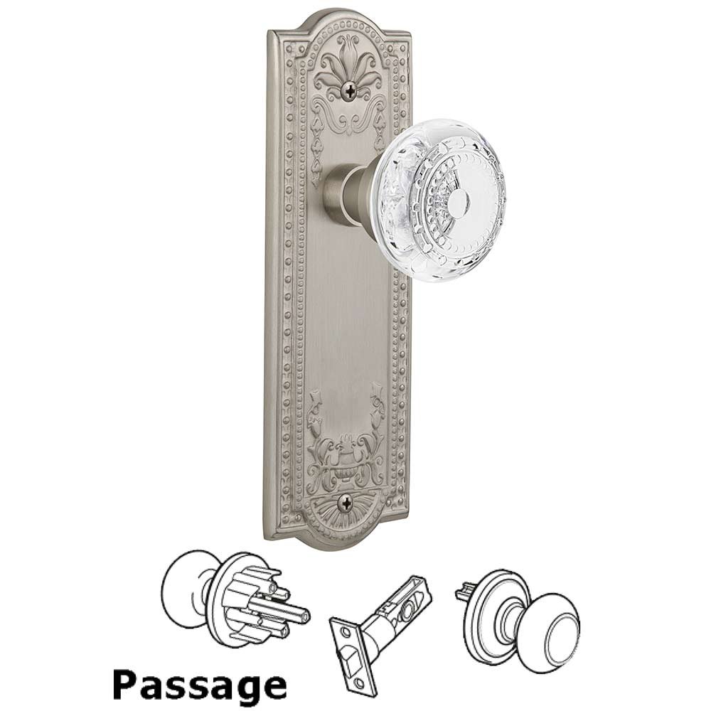 Nostalgic Warehouse Passage - Meadows Plate With Crystal Meadows Knob in Satin Nickel