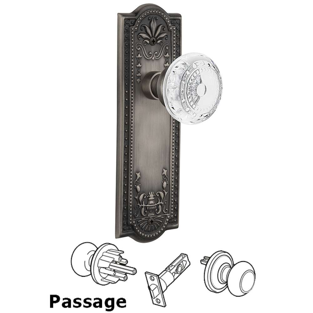 Nostalgic Warehouse Passage - Meadows Plate With Crystal Meadows Knob in Antique Pewter
