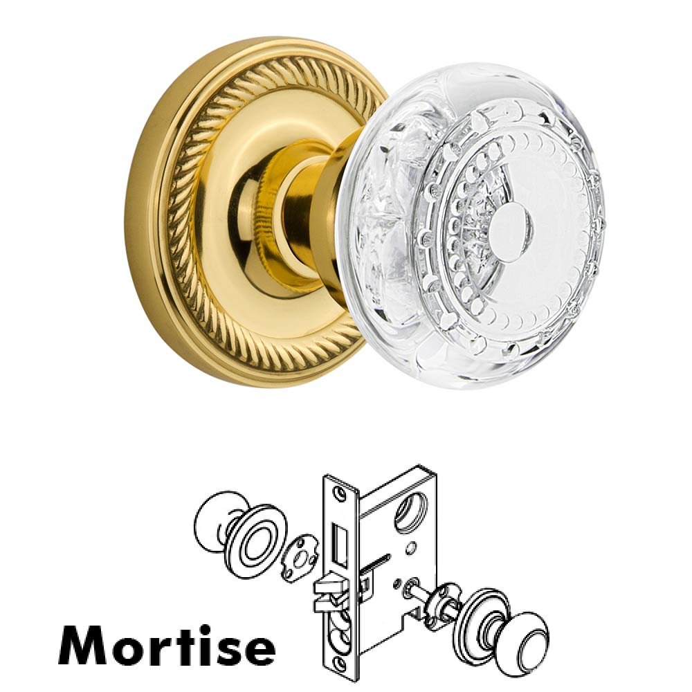 Nostalgic Warehouse Mortise - Rope Rosette With Crystal Meadows Knob in Polished Brass