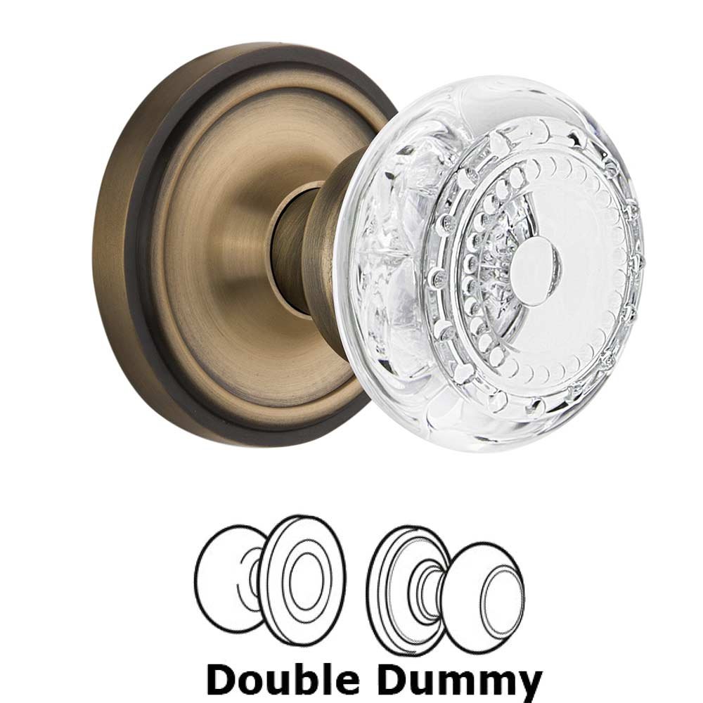 Nostalgic Warehouse Double Dummy Classic Rosette With Crystal Meadows Knob in Antique Brass