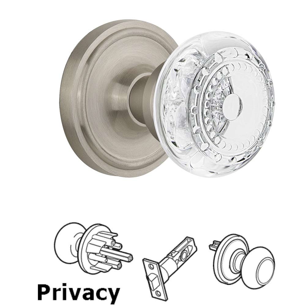 Nostalgic Warehouse Privacy - Classic Rosette With Crystal Meadows Knob in Satin Nickel