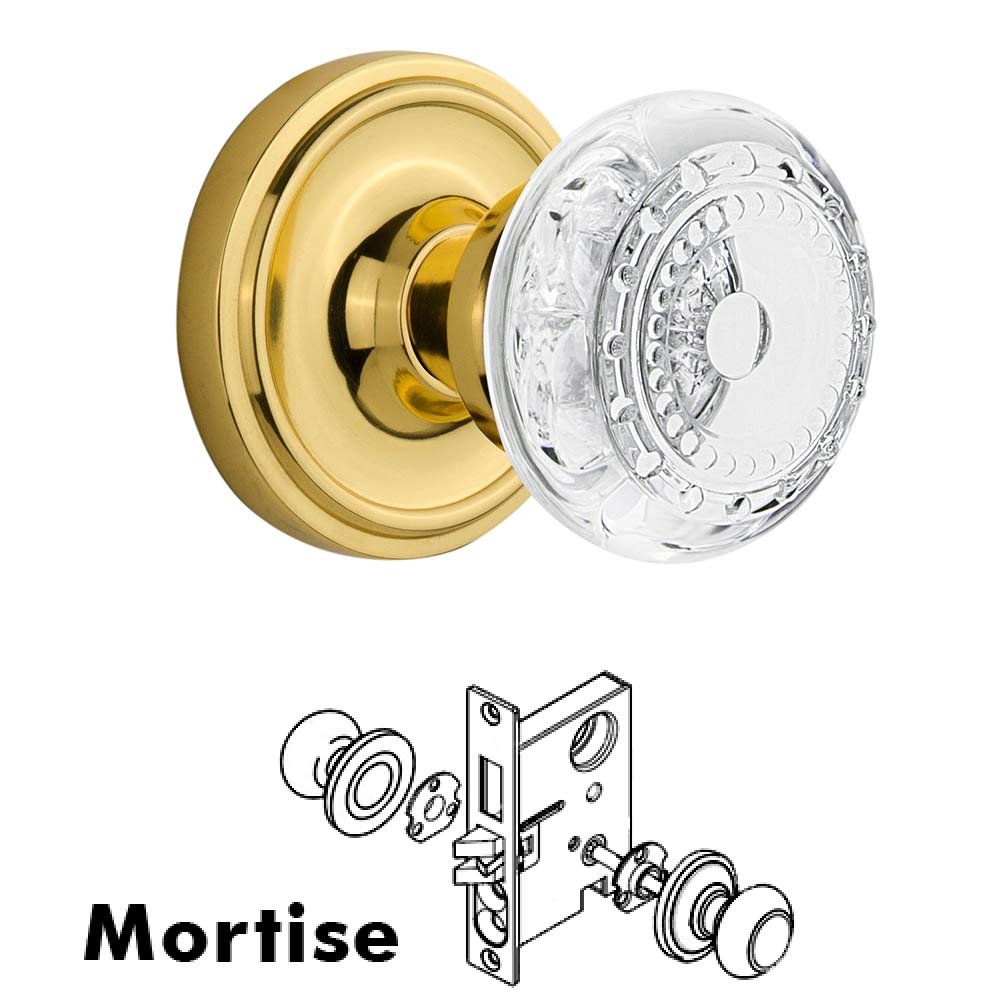 Nostalgic Warehouse Mortise - Classic Rosette With Crystal Meadows Knob in Unlacquered Brass
