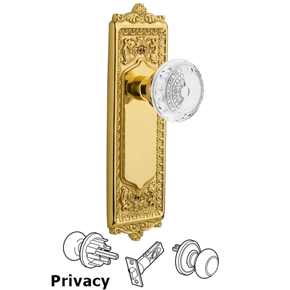 Nostalgic Warehouse Privacy - Egg & Dart Plate With Crystal Meadows Knob in Unlacquered Brass