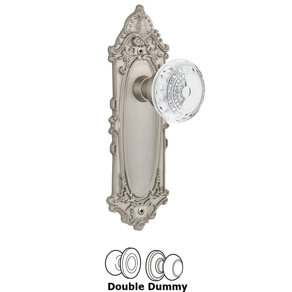 Nostalgic Warehouse Double Dummy - Victorian Plate With Crystal Meadows Knob in Satin Nickel