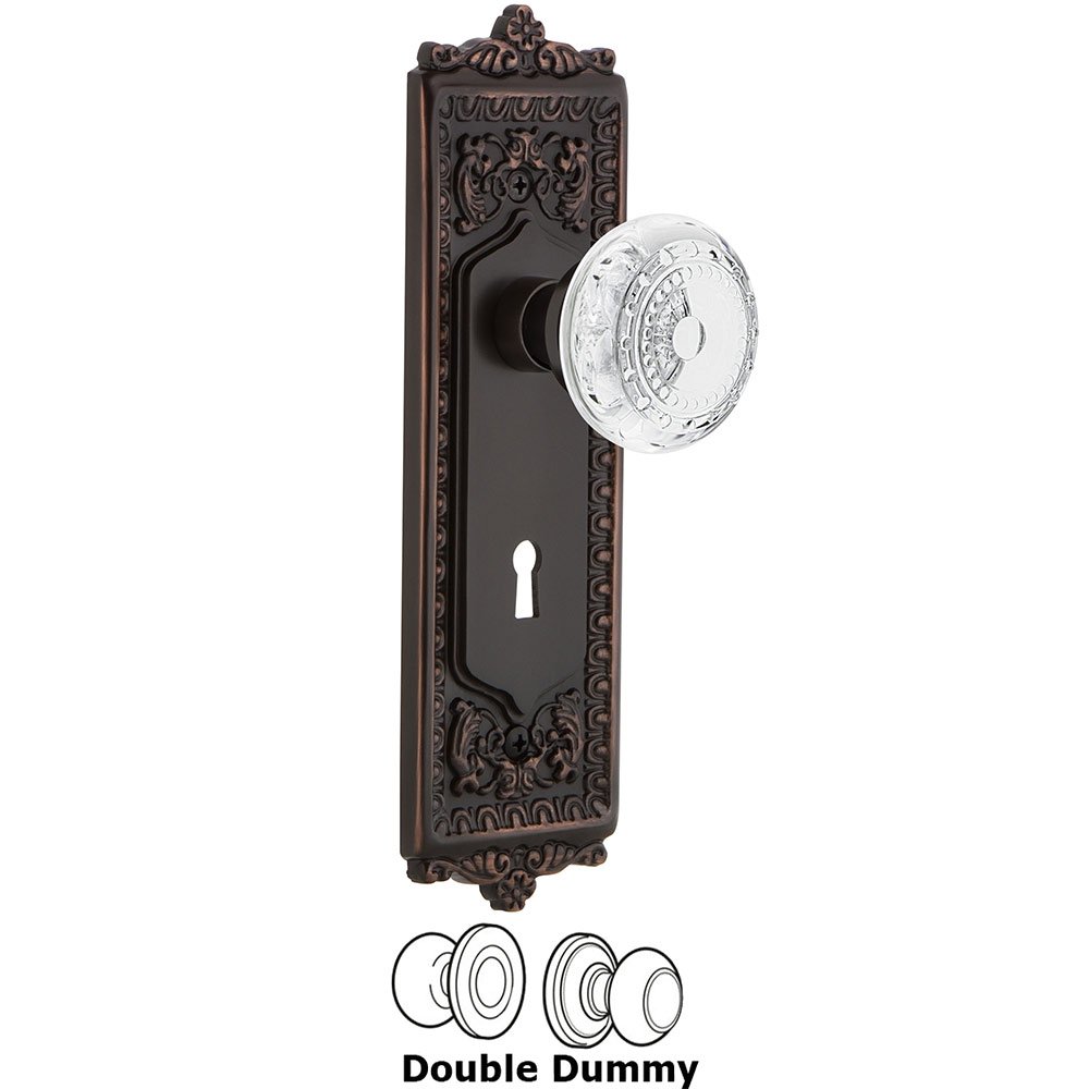 Nostalgic Warehouse Double Dummy - Egg & Dart Plate With Keyhole and Crystal Meadows Knob in Timeless Bronze