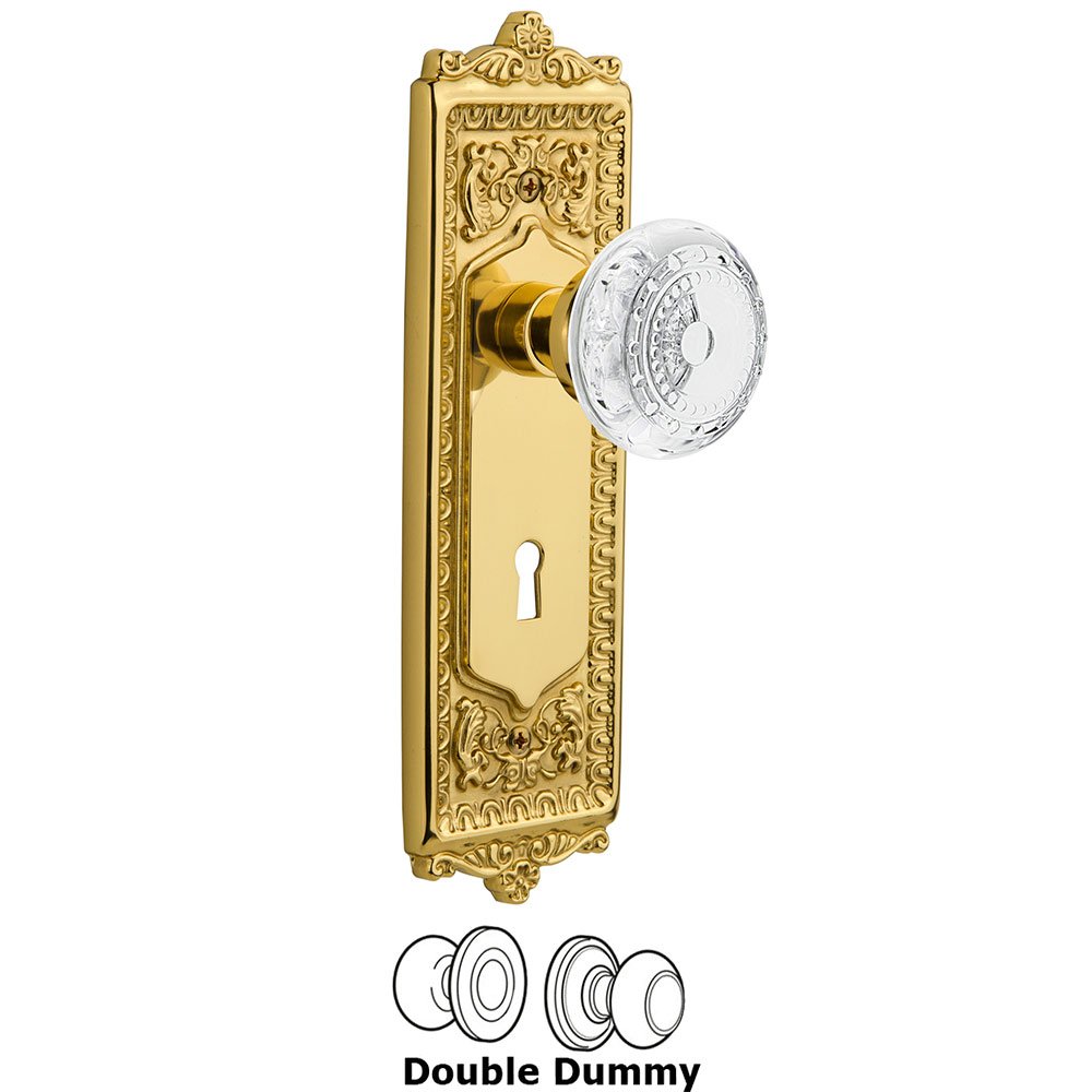 Nostalgic Warehouse Double Dummy - Egg & Dart Plate With Keyhole and Crystal Meadows Knob in Polished Brass