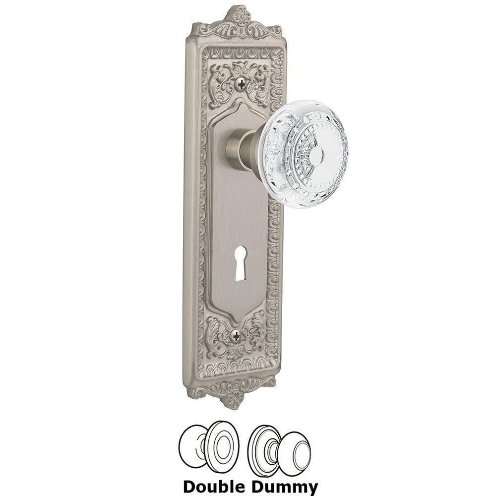Nostalgic Warehouse Double Dummy - Egg & Dart Plate With Keyhole and Crystal Meadows Knob in Satin Nickel