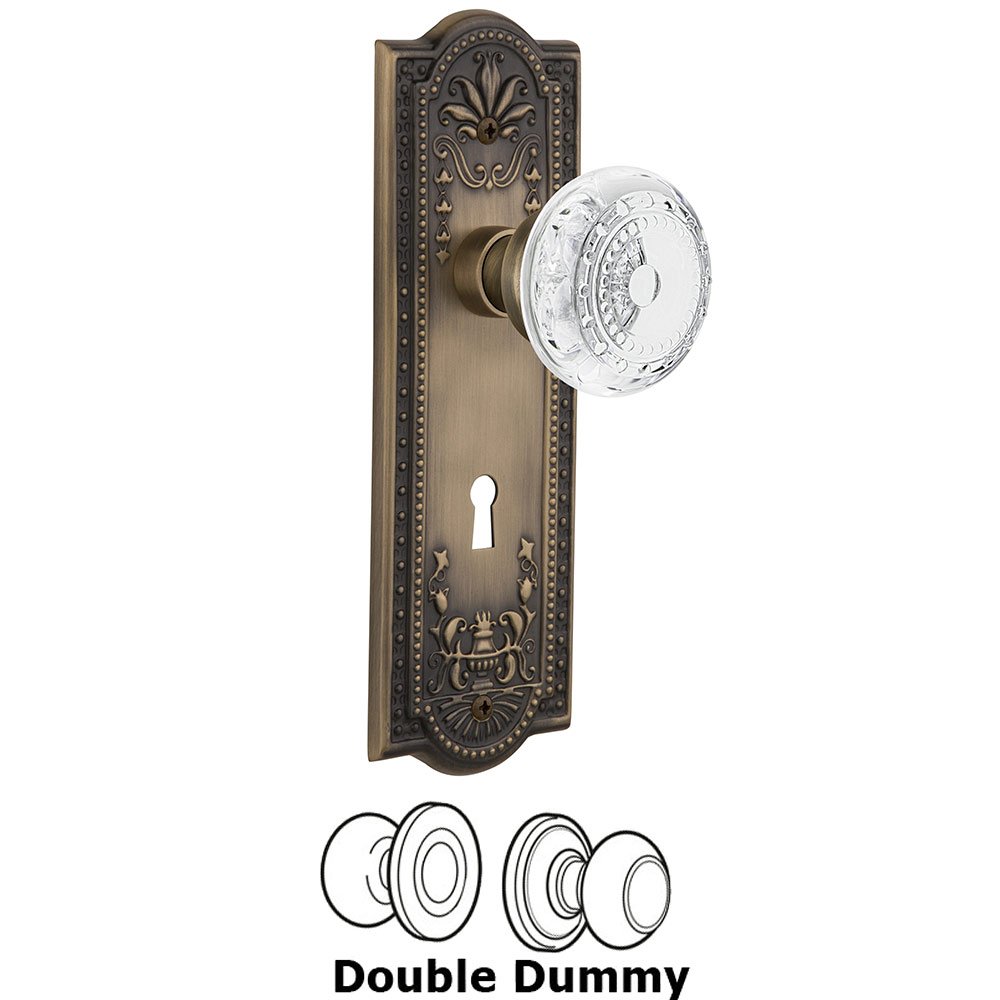 Nostalgic Warehouse Double Dummy - Meadows Plate With Keyhole and Crystal Meadows Knob in Antique Brass